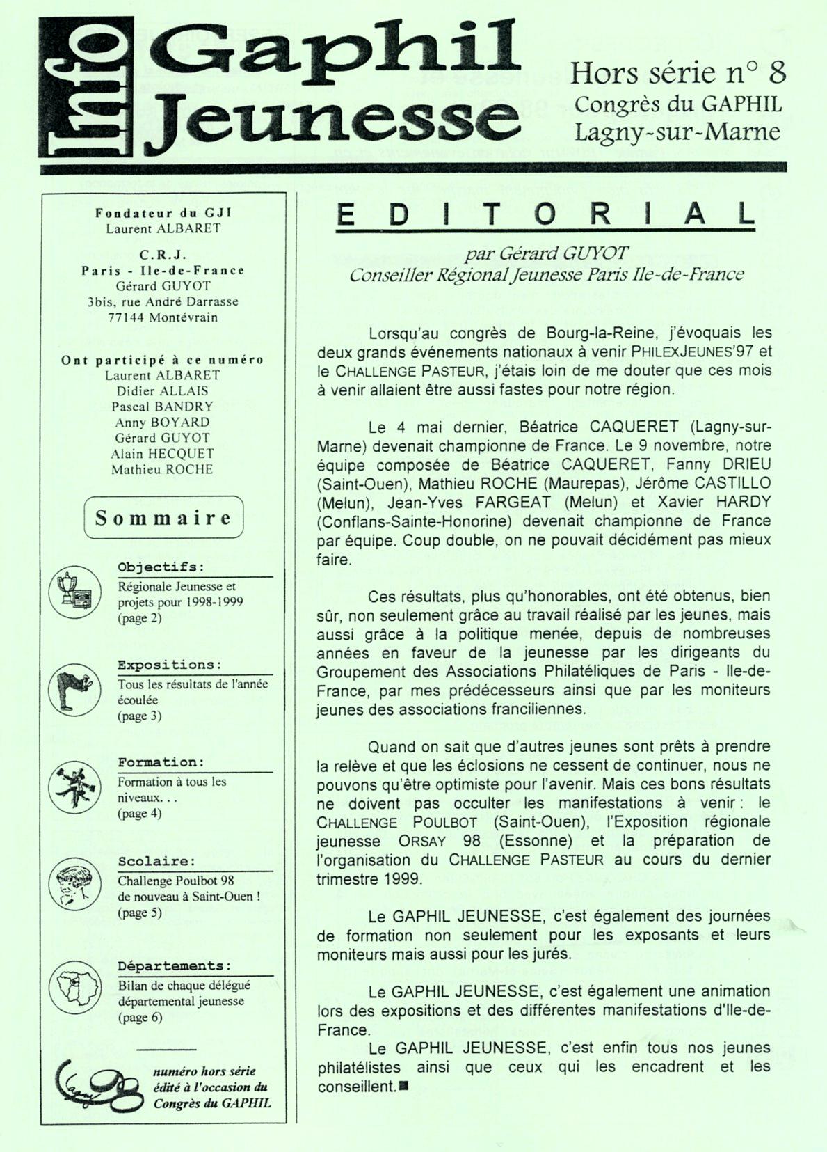 GAPHIL Jeunesse Info - Hors-série n°08 de mai 1998.